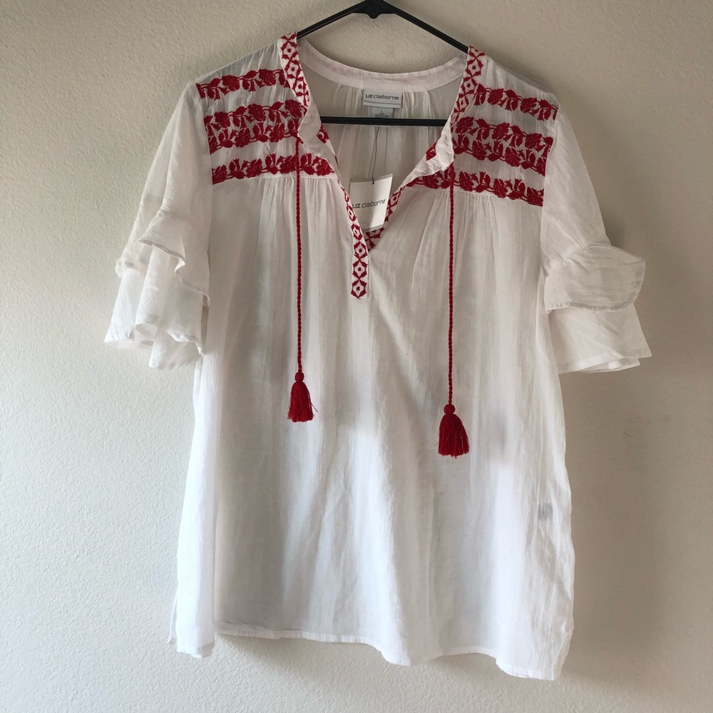 Liz Claiborne  Floral Embroidered Sheer Top